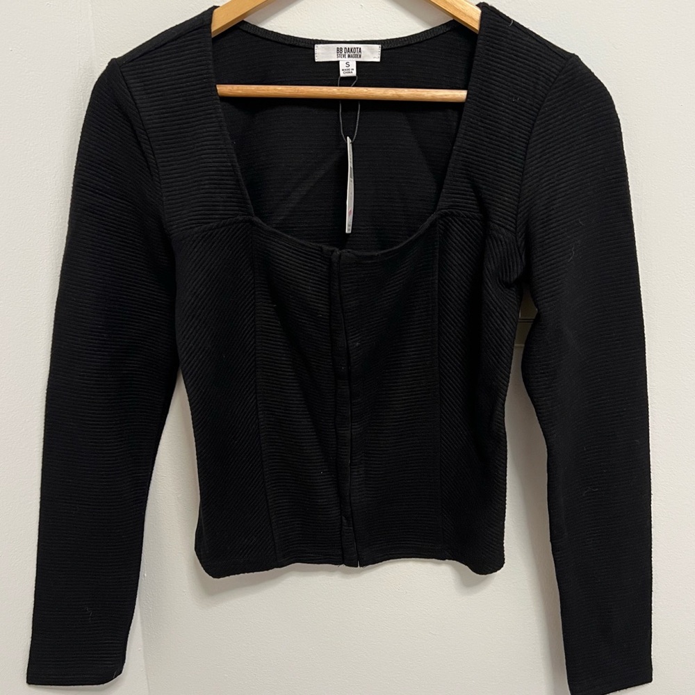 Anthropologie- BB DAKOTA-Black Ribbed Square Neck Corset Blouse
